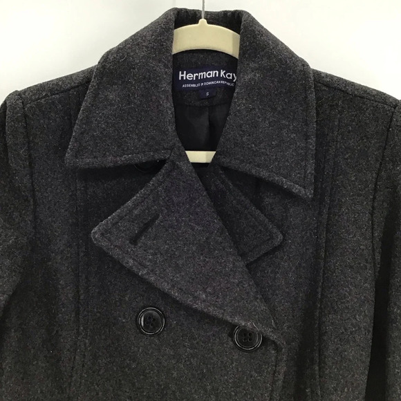 Herman Kay Women’s Wool Blend Pea Coat Double Breasted Grey Size Small - Picture 3 of 8